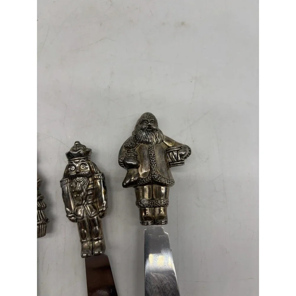 Christmas Charcuterie Spreaders 4 Holiday Wallace Silversmiths Silverplate Santa